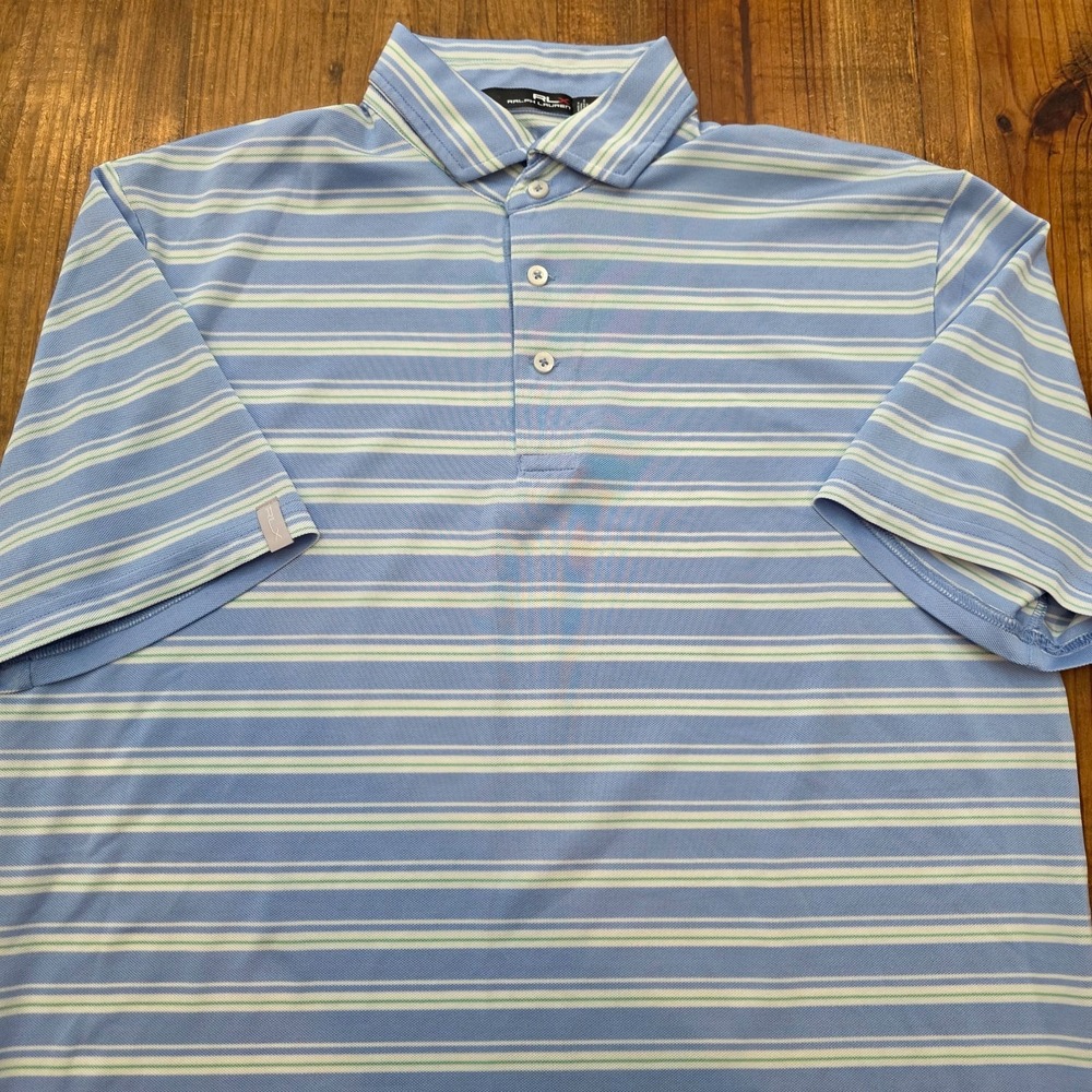 RLX Ralph Lauren Polo Shirt Men‎ Blue Striped Medium Activewear Golf Performance